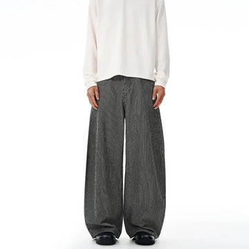 Autumn New Striped Jeans Men's Retro Wash Loose Wide-leg Denim Pants American High Street Fashion Cotton Casual Trousers